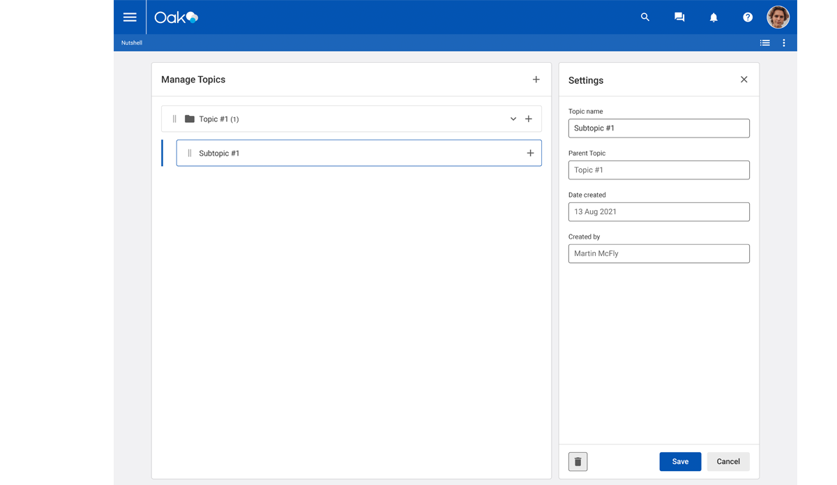The final UI of one of the Managing Topics screens